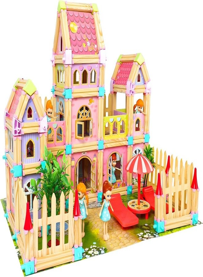 Black Foru Dollhouse Dream House ? Princess Castle Building Kit with 3 Dolls for Ages 3-8 Toys to Play - Image 1